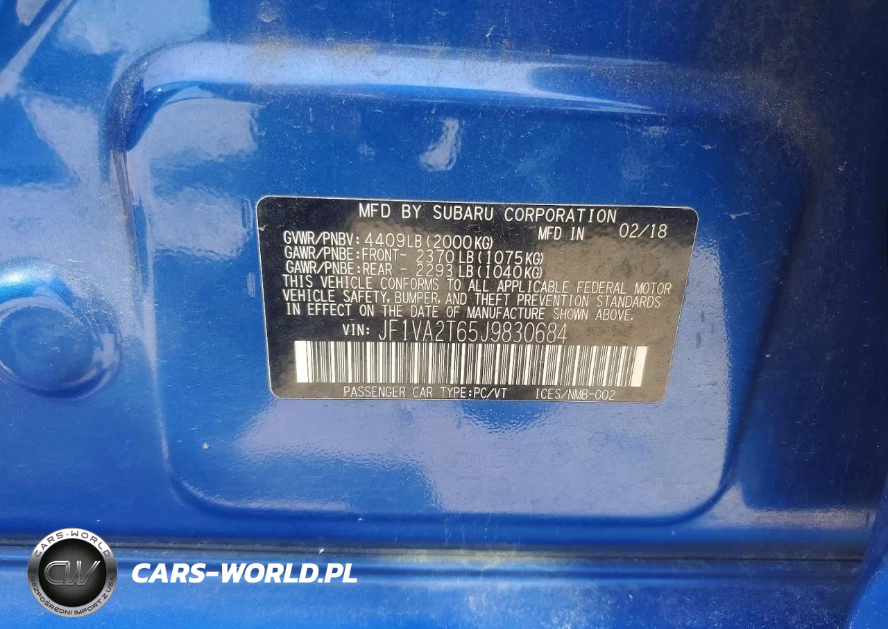2018 Subaru Wrx Sti Limited VIN:JF1VA2T65J9830684 - 12