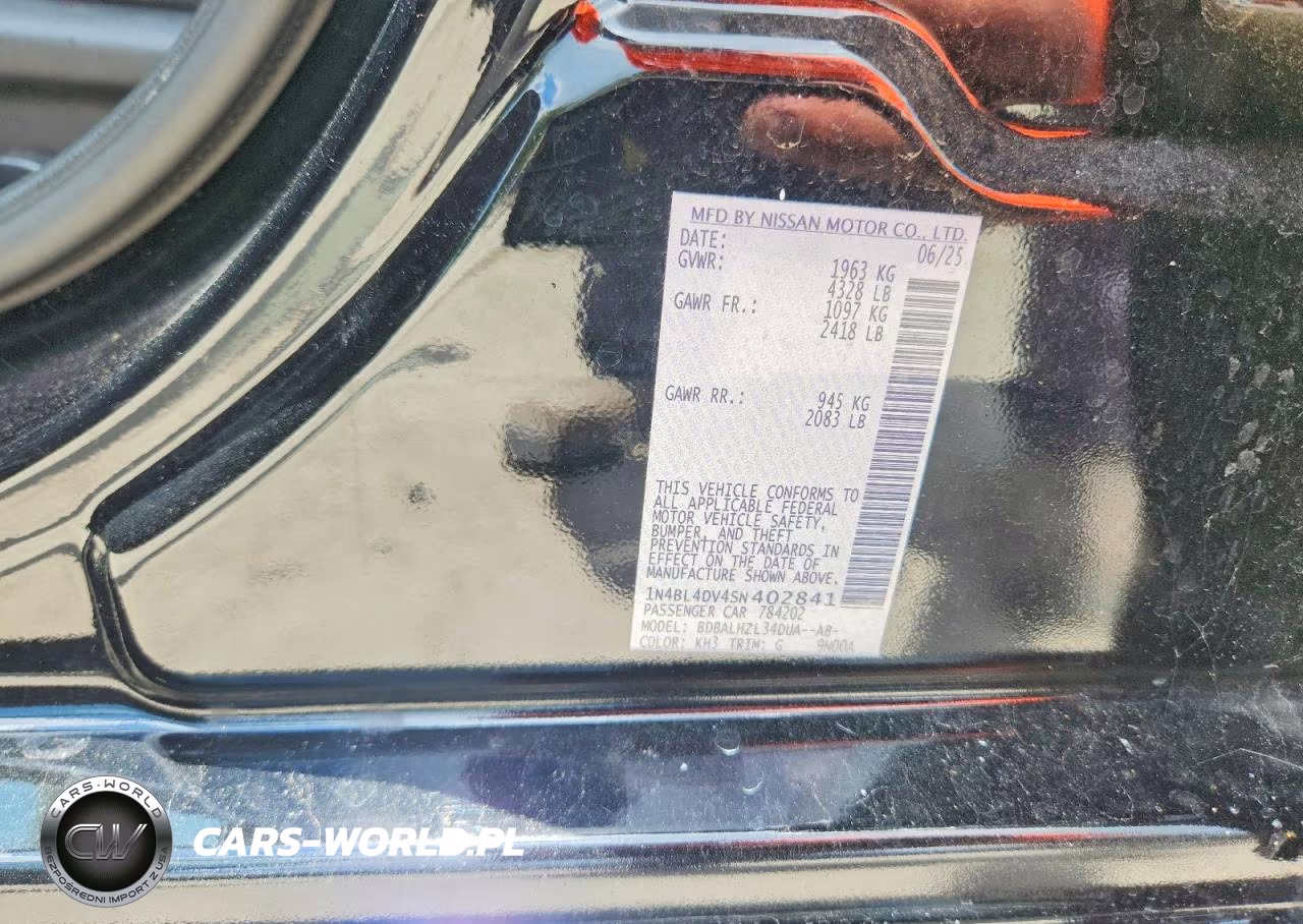 2025 Nissan Altima Sv VIN:1N4BL4DV4SN402841 - 12
