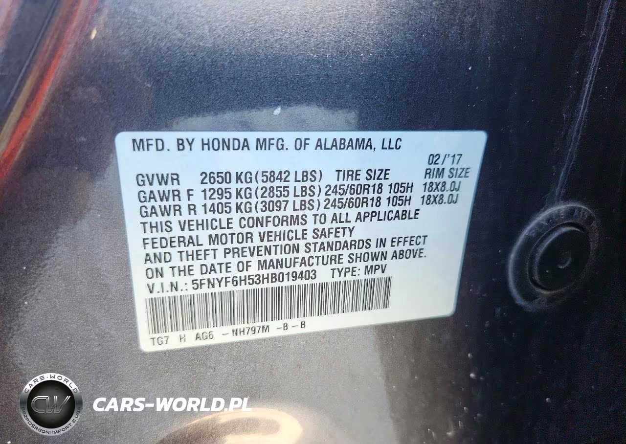 2017 Honda Pilot Exl VIN:5FNYF6H53HB019403 - 13