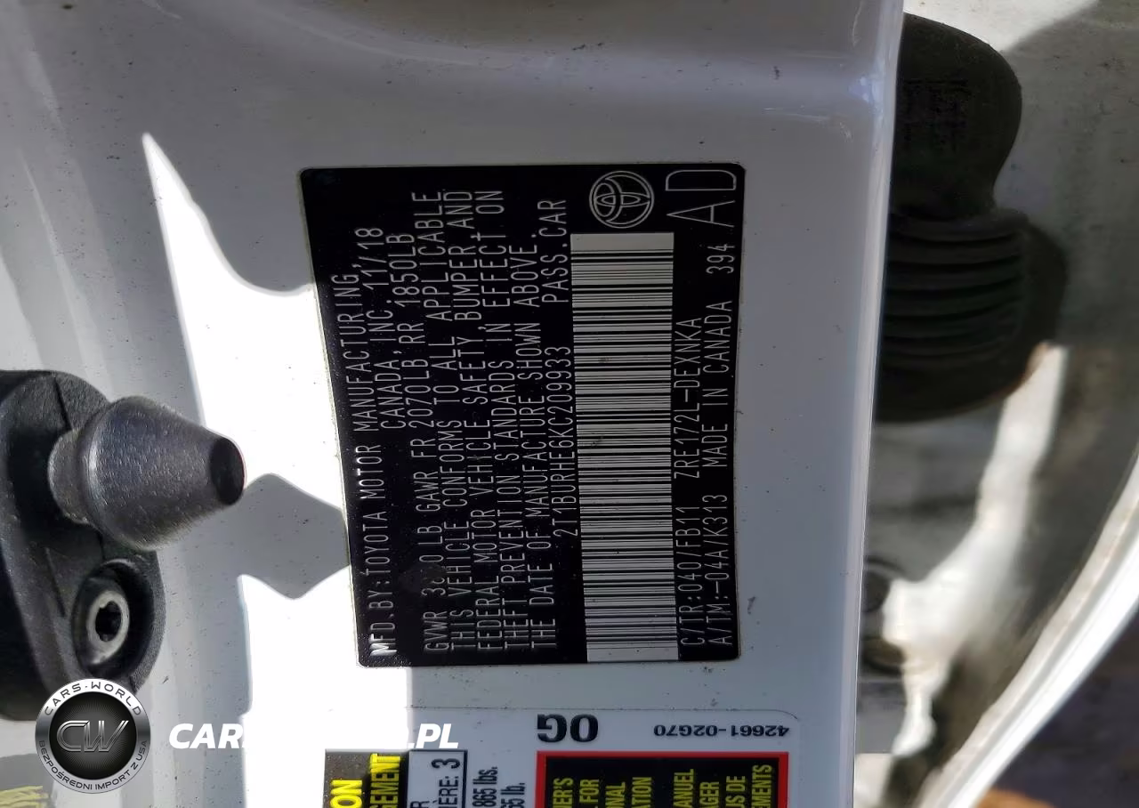 2019 Toyota Corolla Le VIN:2T1BURHE6KC209933 - 12