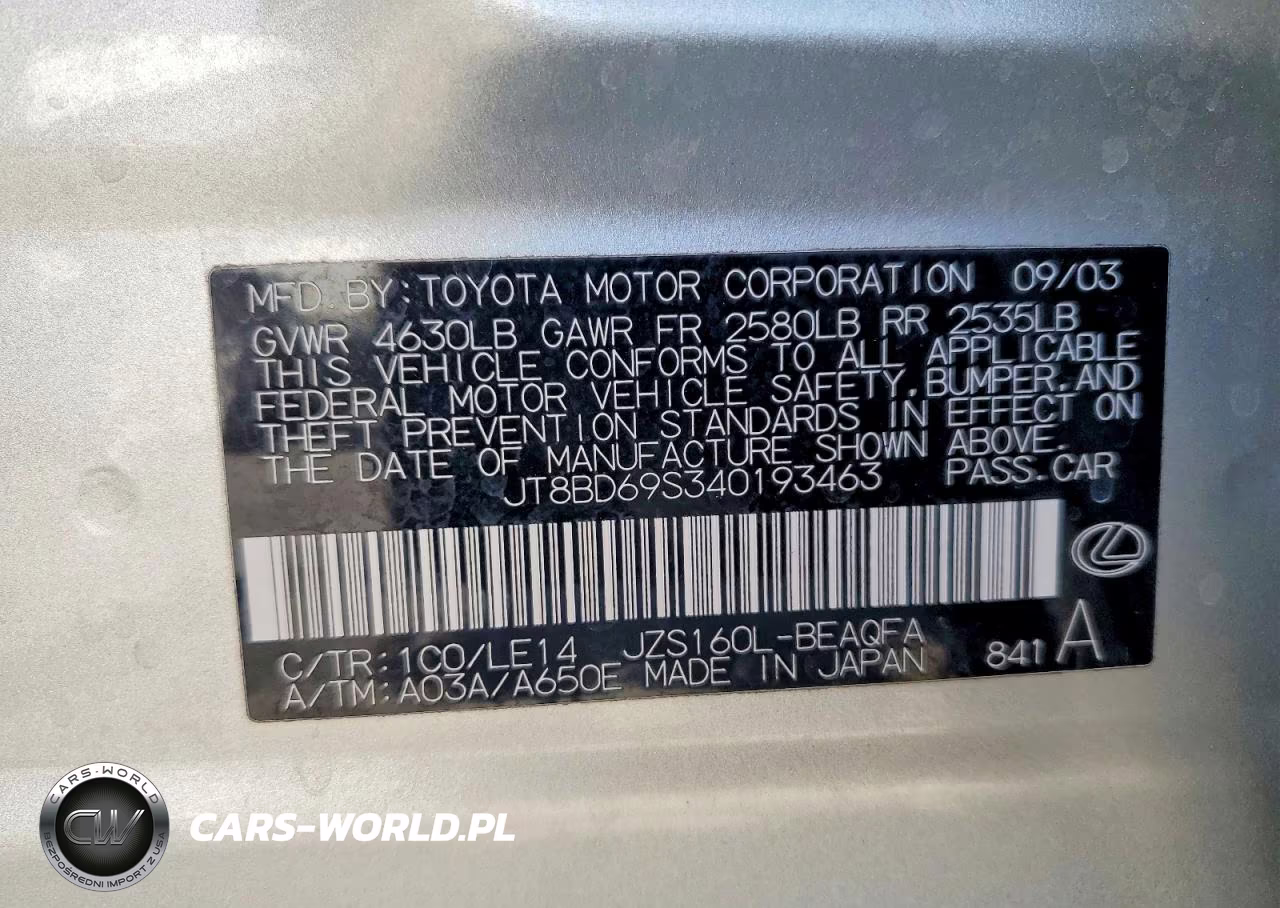 2004 Lexus Gs 300 VIN:JT8BD69S340193463 - 12