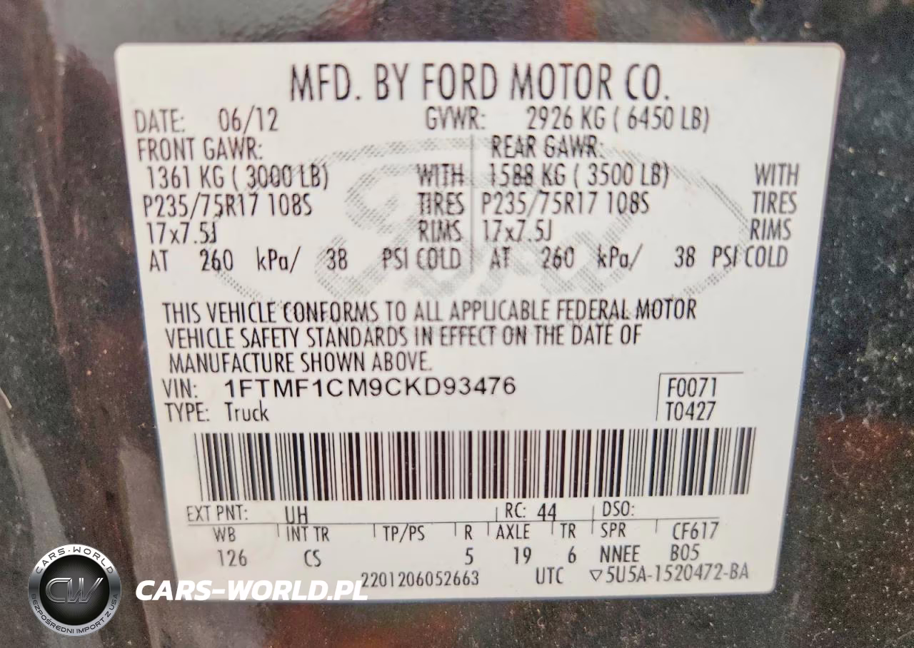 2012 Ford F150 VIN:1FTMF1CM9CKD93476 - 12