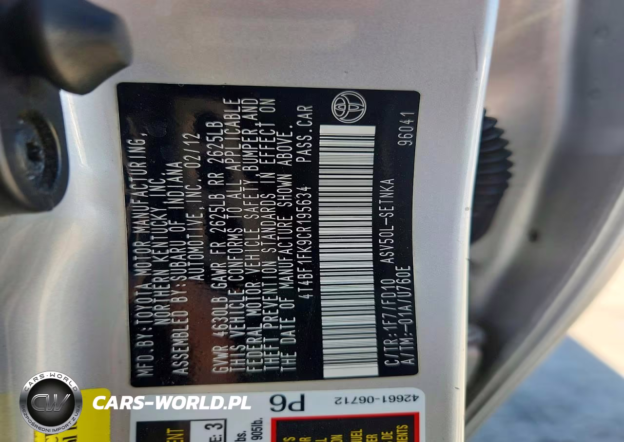 2012 Toyota Camry Le VIN:4T4BF1FK9CR195634 - 12
