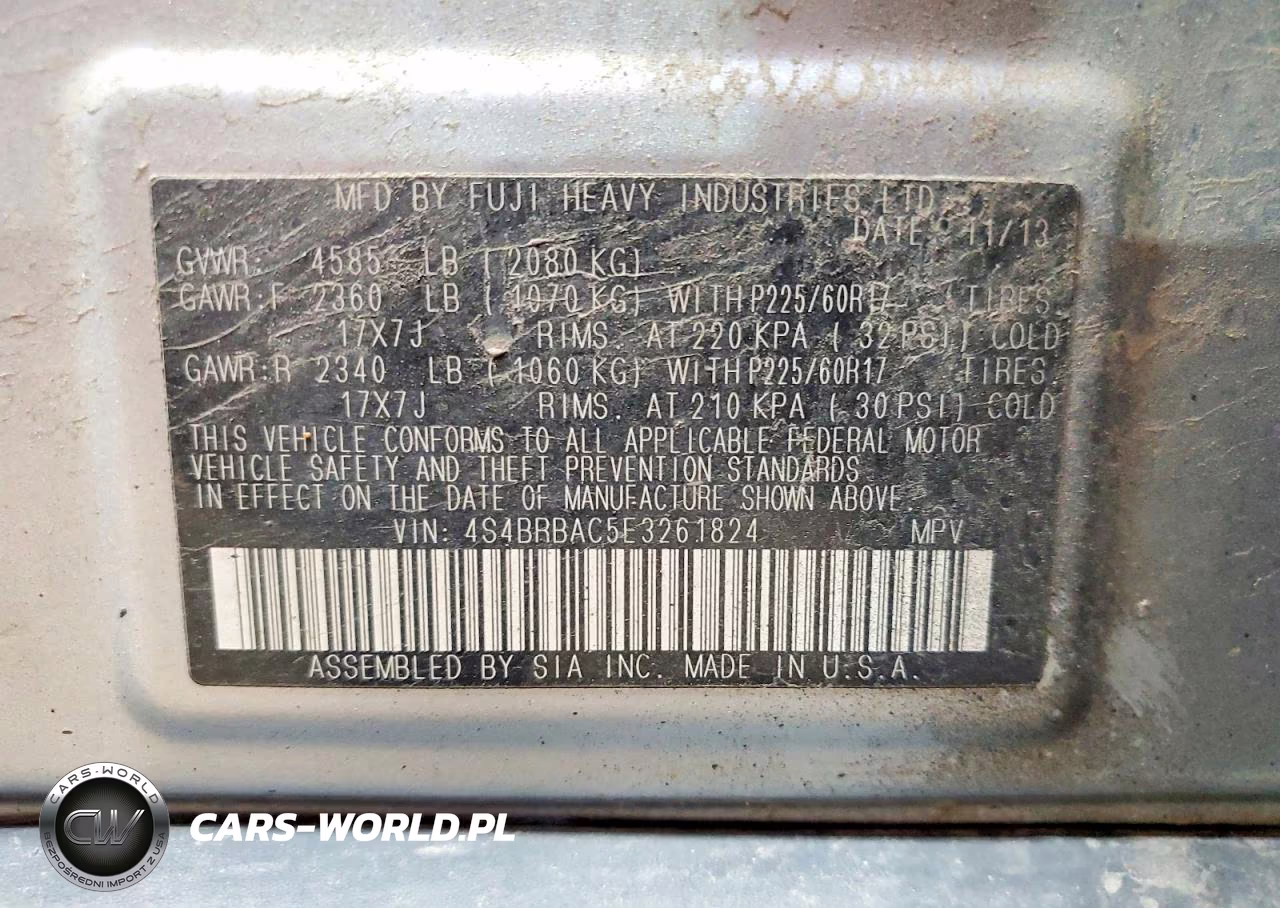 2014 Subaru Outback 2.5I VIN:4S4BRBAC5E3261824 - 12