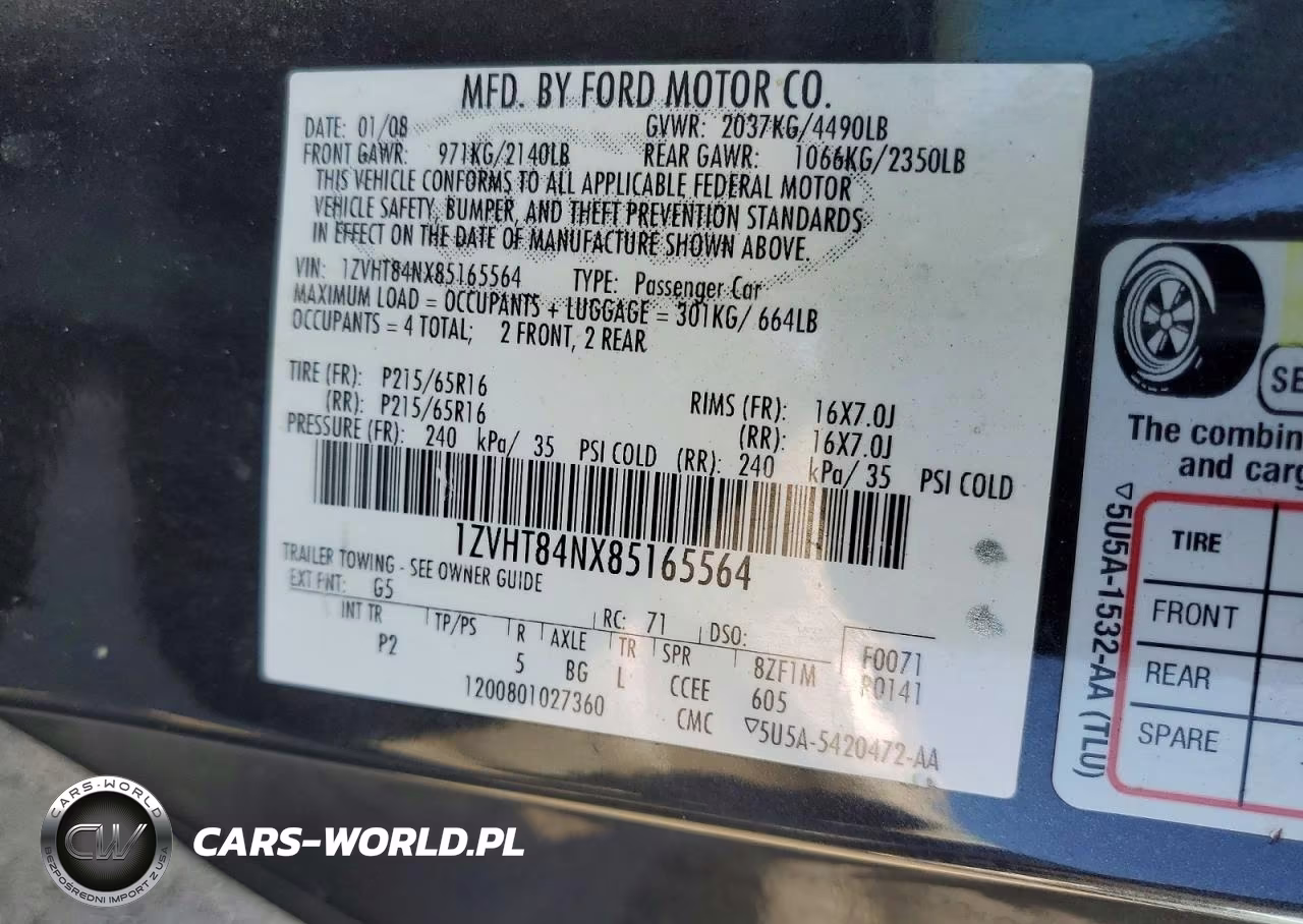 2008 Ford Mustang VIN:1ZVHT84NX85165564 - 12