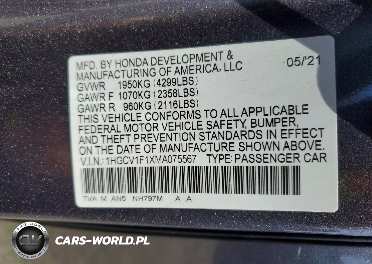 2021 Honda Accord Lx VIN:1HGCV1F1XMA075567 - 12