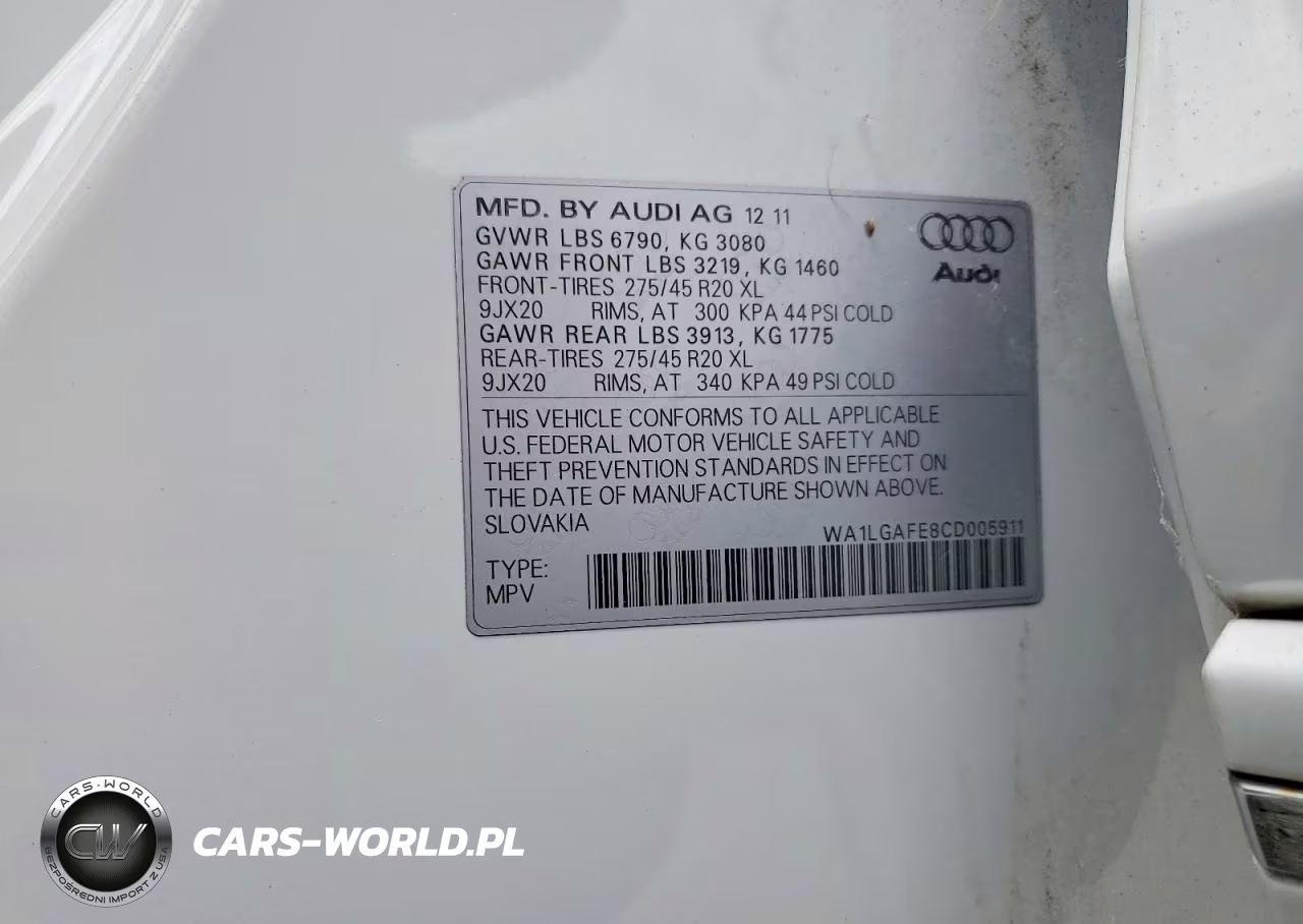 2012 Audi Q7 Premium Plus VIN:WA1LGAFE8CD005911 - 12