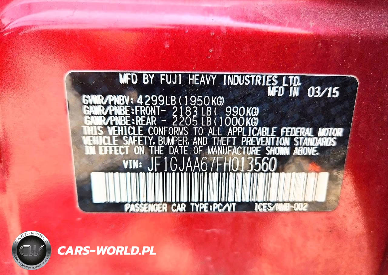 2015 Subaru Impreza VIN:JF1GJAA67FH013560 - 12