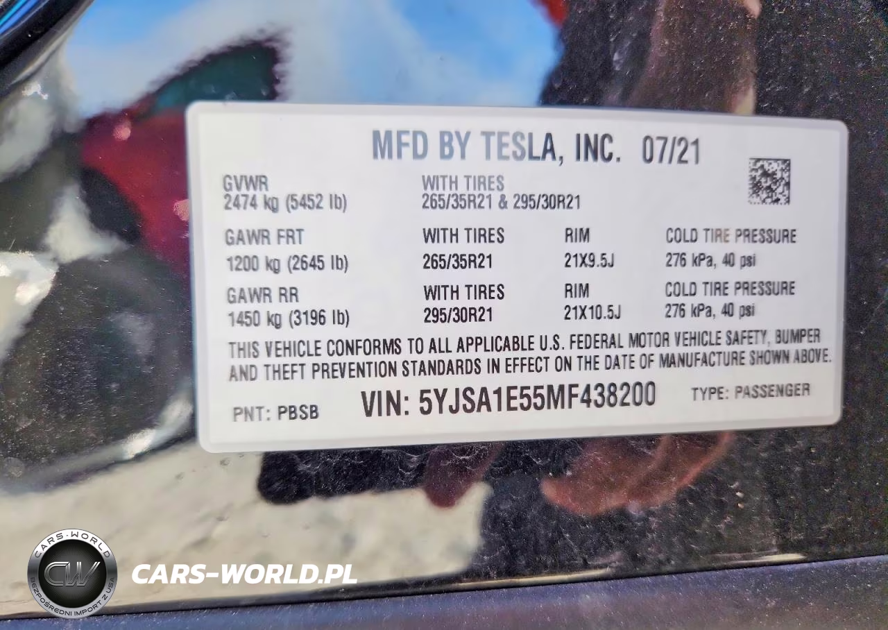 2021 Tesla Model S VIN:5YJSA1E55MF438200 - 12