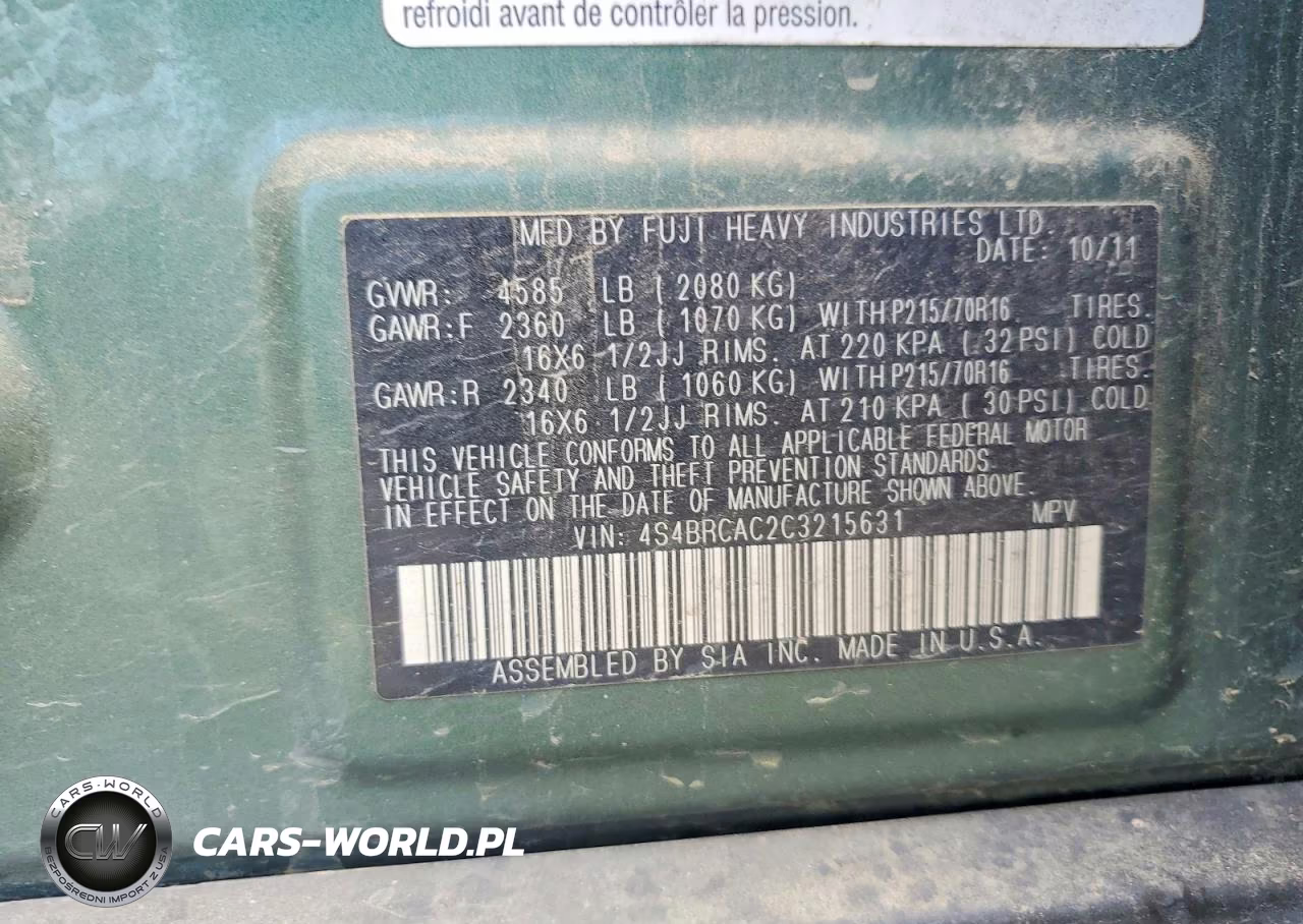 2012 Subaru Outback 2.5I VIN:4S4BRCAC2C3215631 - 13