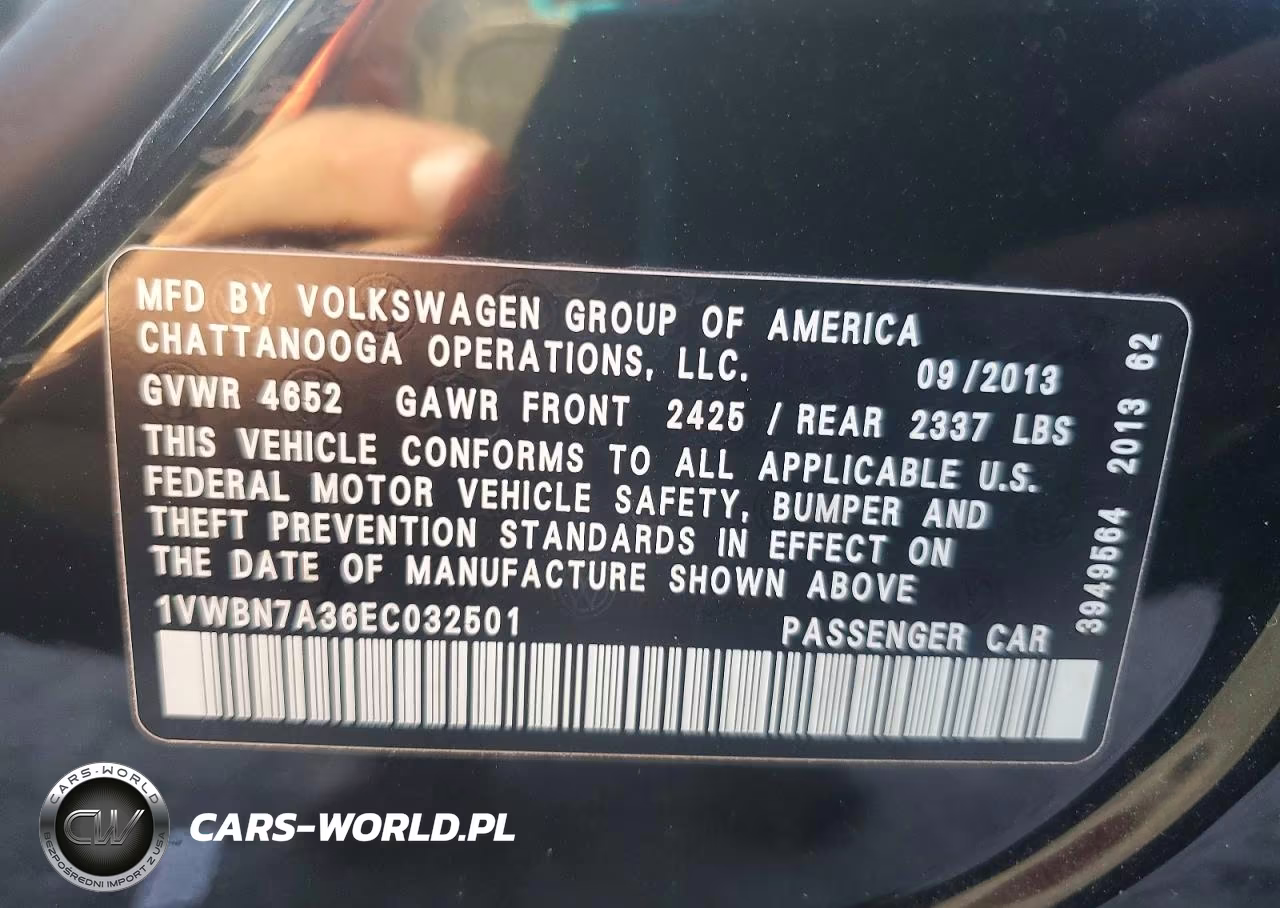 2014 Volkswagen Passat Se VIN:1VWBN7A36EC032501 - 12