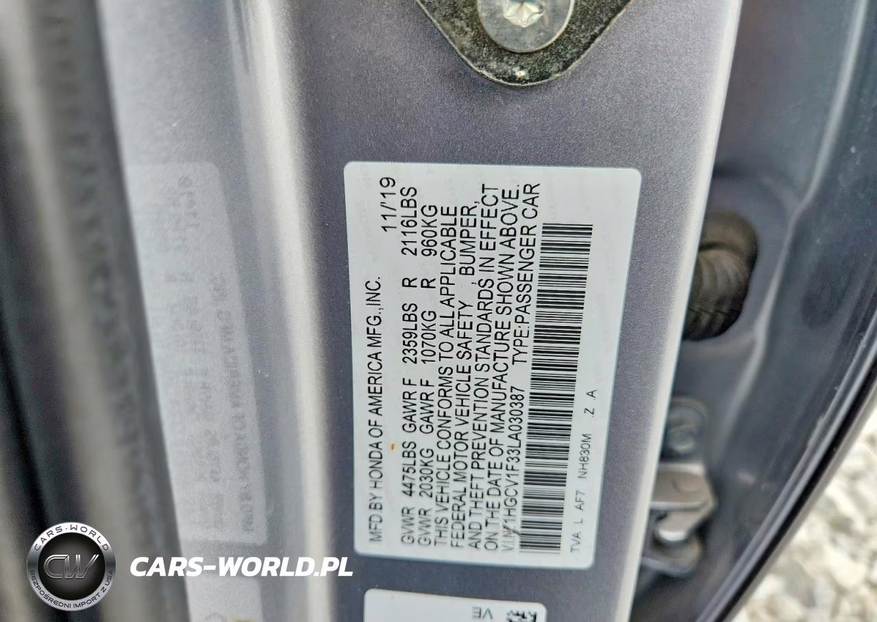 2020 Honda Accord Sport VIN:1HGCV1F33LA030387 - 12