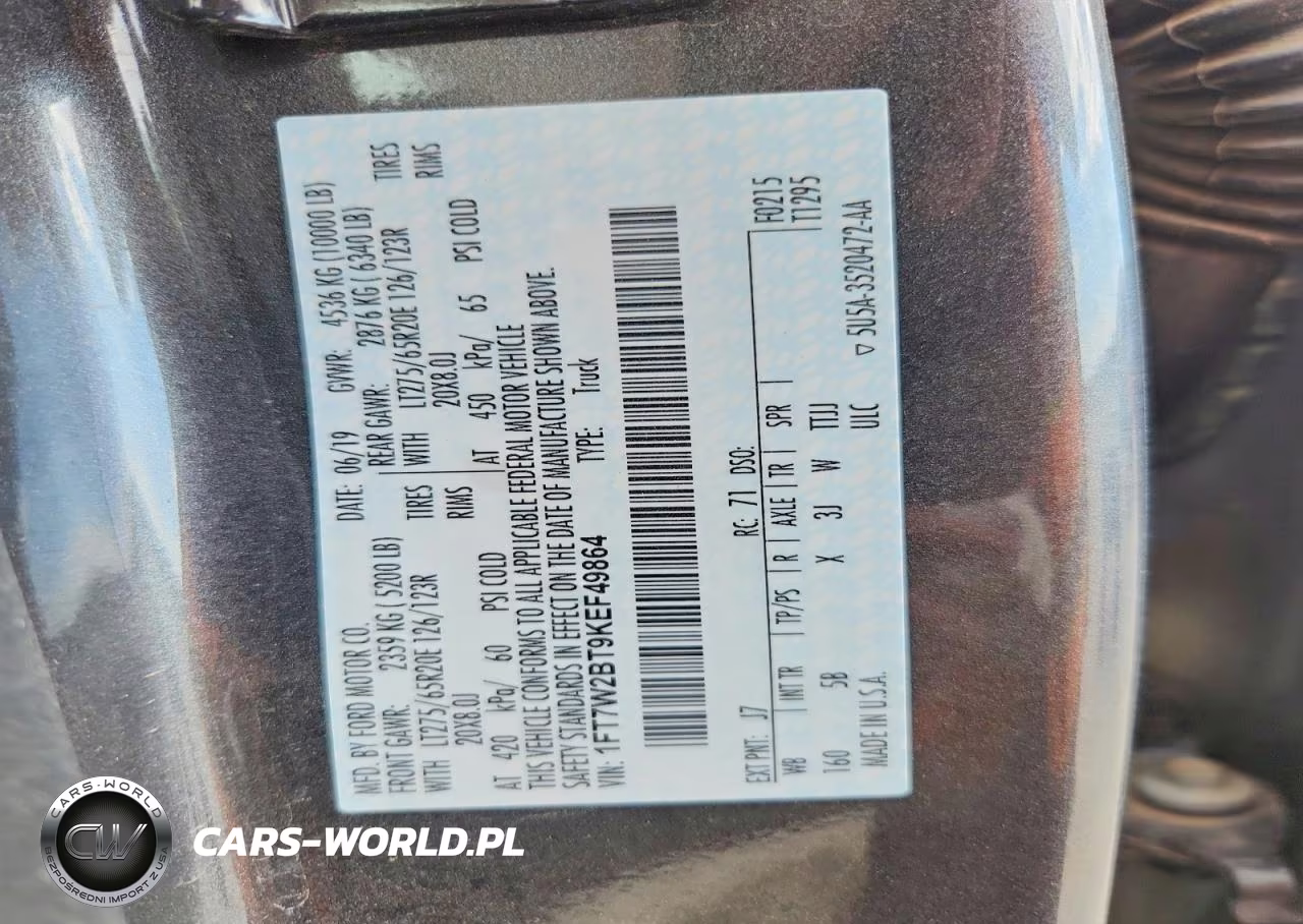 2019 Ford F250 Super Duty VIN:1FT7W2BT9KEF49864 - 12