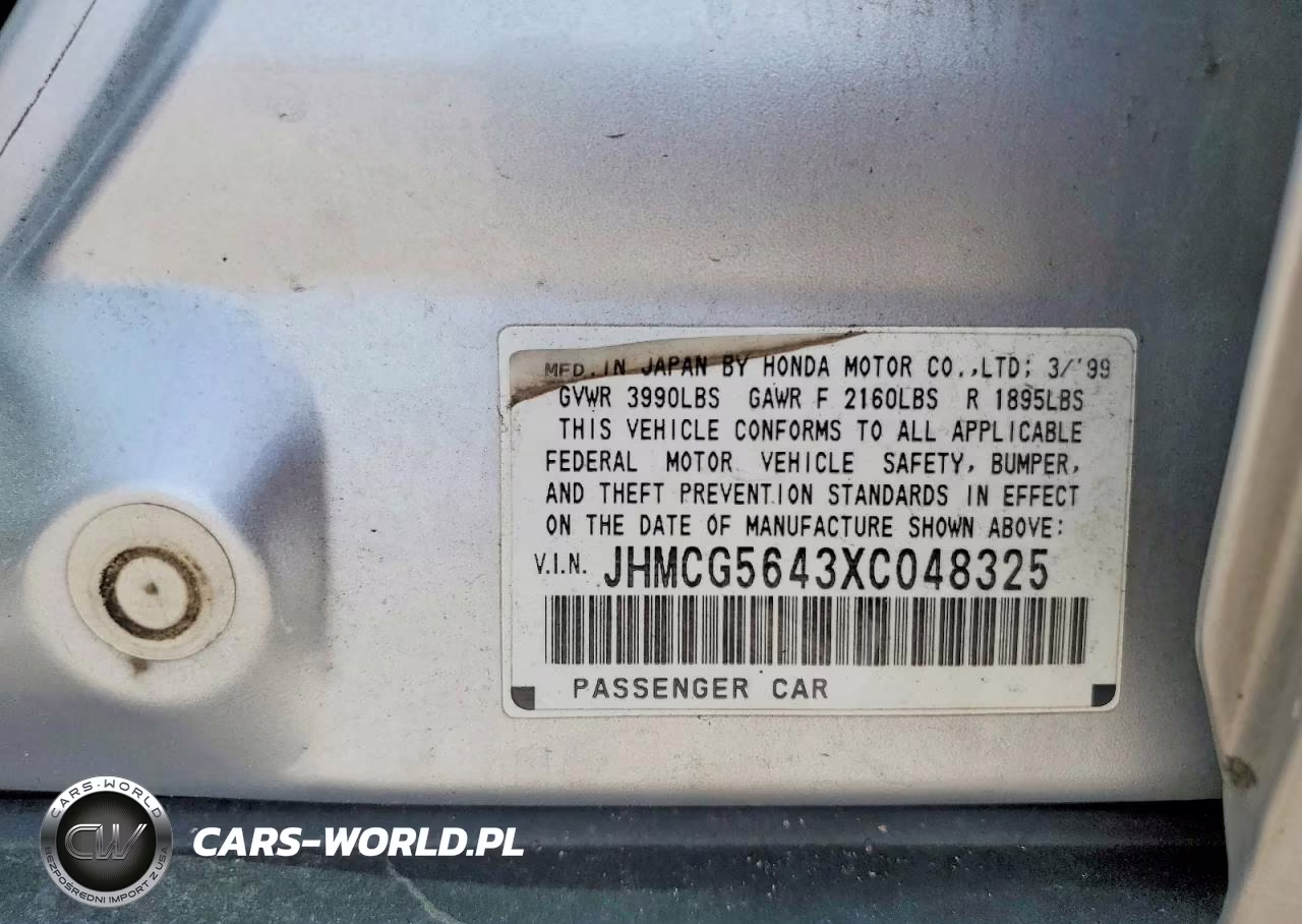 1999 Honda Accord Lx VIN:JHMCG5643XC048325 - 12
