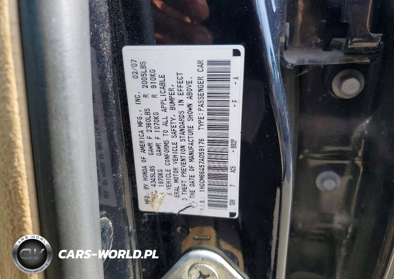 2007 Honda Accord Se VIN:1HGCM66457A059176 - 12