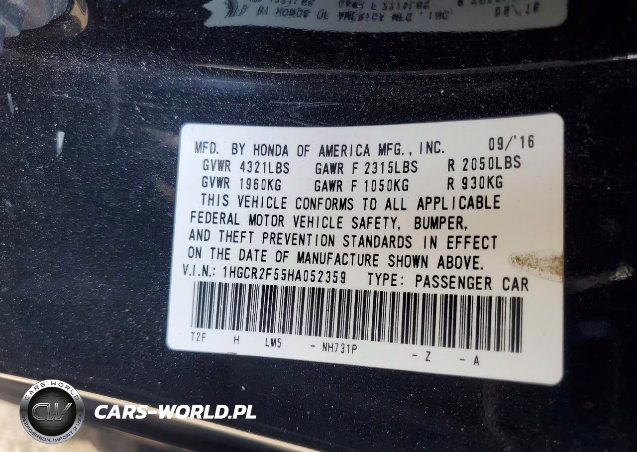 2017 Honda Accord Sport VIN:1HGCR2F55HA052359 - 12