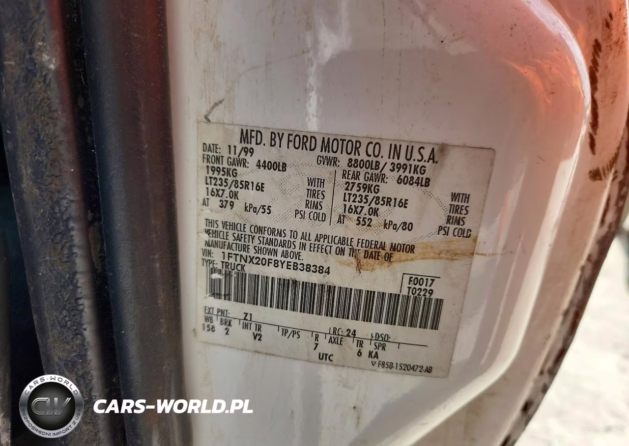 2000 Ford F250 Super Duty VIN:1FTNX20F8YEB38384 - 12