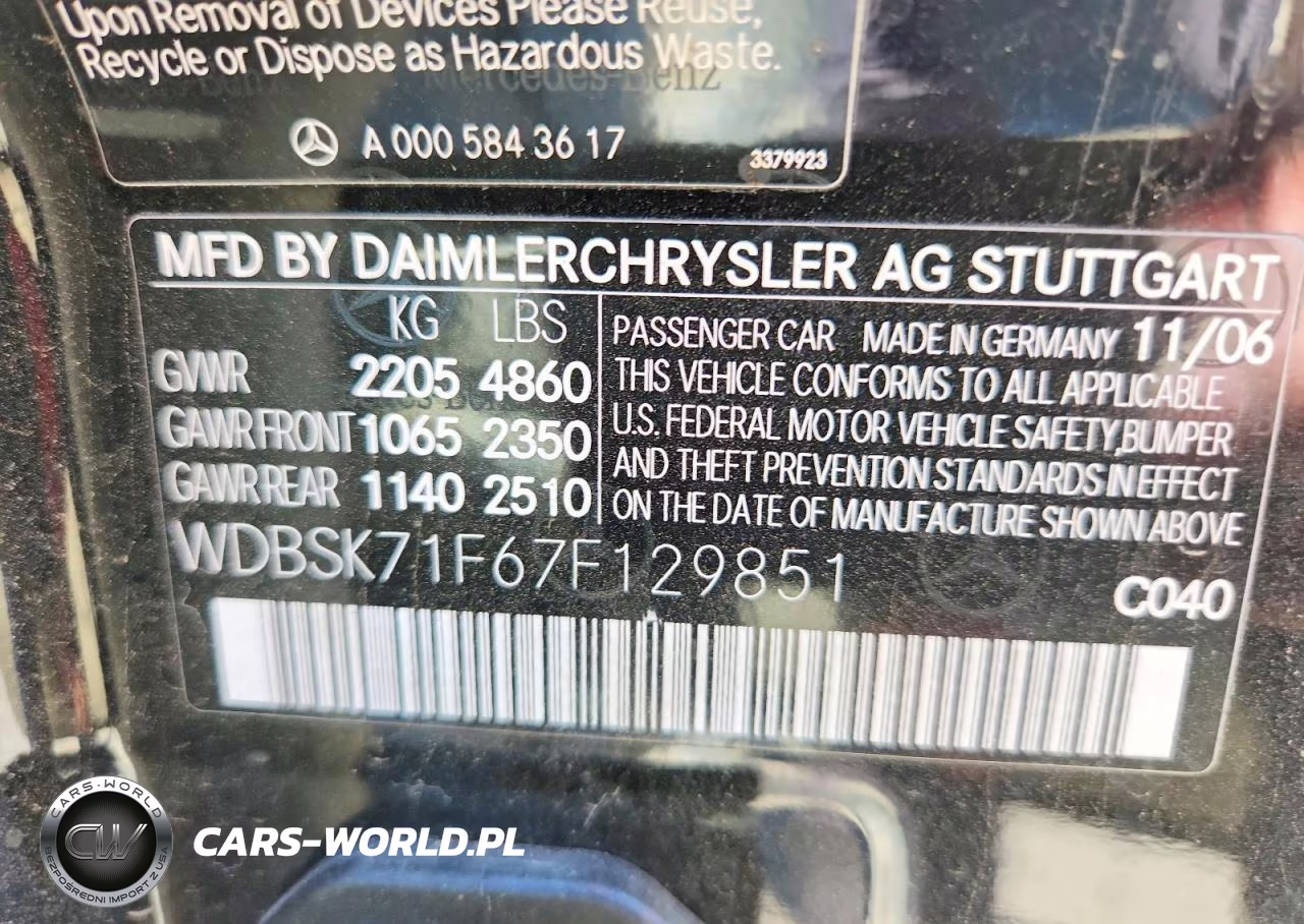 2007 Mercedes-Benz Sl 550 VIN:WDBSK71F67F129851 - 13