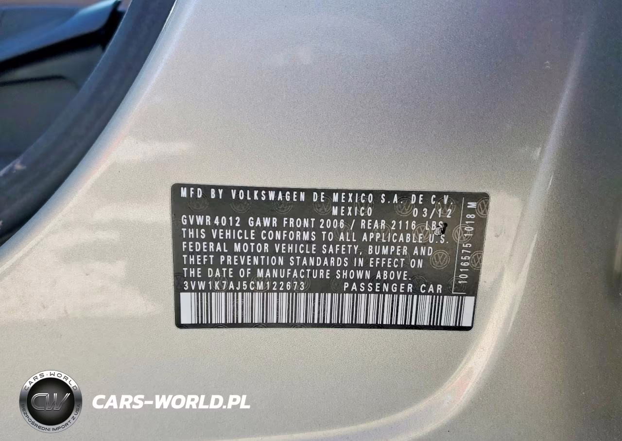 2012 Volkswagen Jetta VIN:3VW1K7AJ5CM122673 - 12