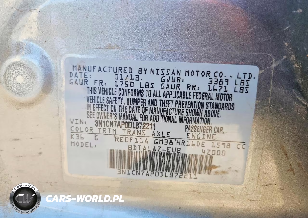 2013 Nissan Versa 1.6 S VIN:3N1CN7AP0DL872211 - 12