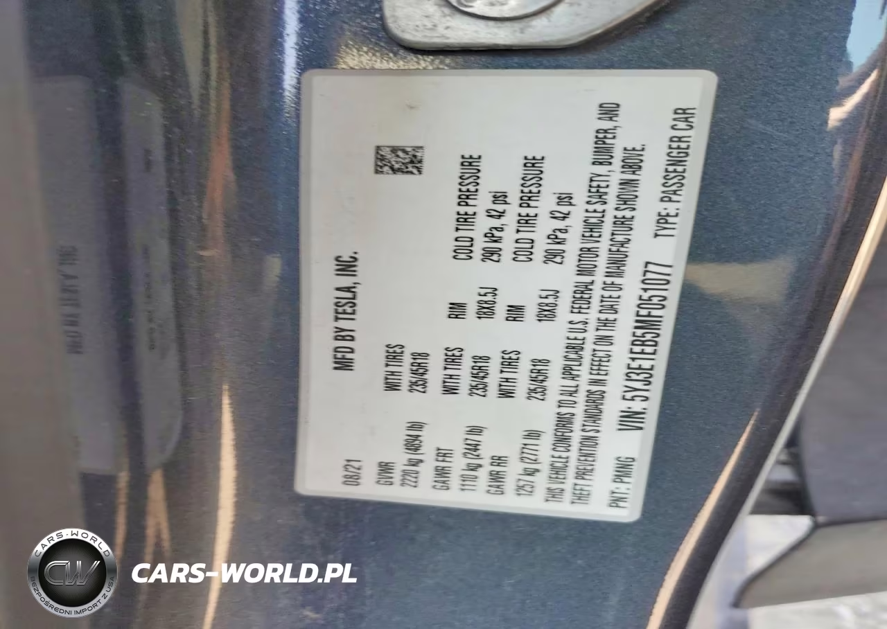 2021 Tesla Model 3 VIN:5YJ3E1EB5MF051077 - 12