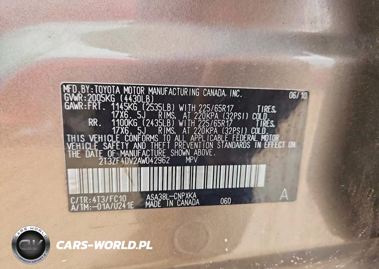 2010 Toyota Rav4 Base VIN:2T3ZF4DV2AW042962 - 13