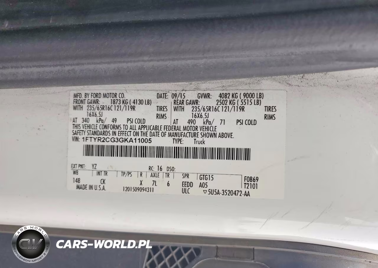 2016 Ford Transit T-250 VIN:1FTYR2CG3GKA11005 - 13