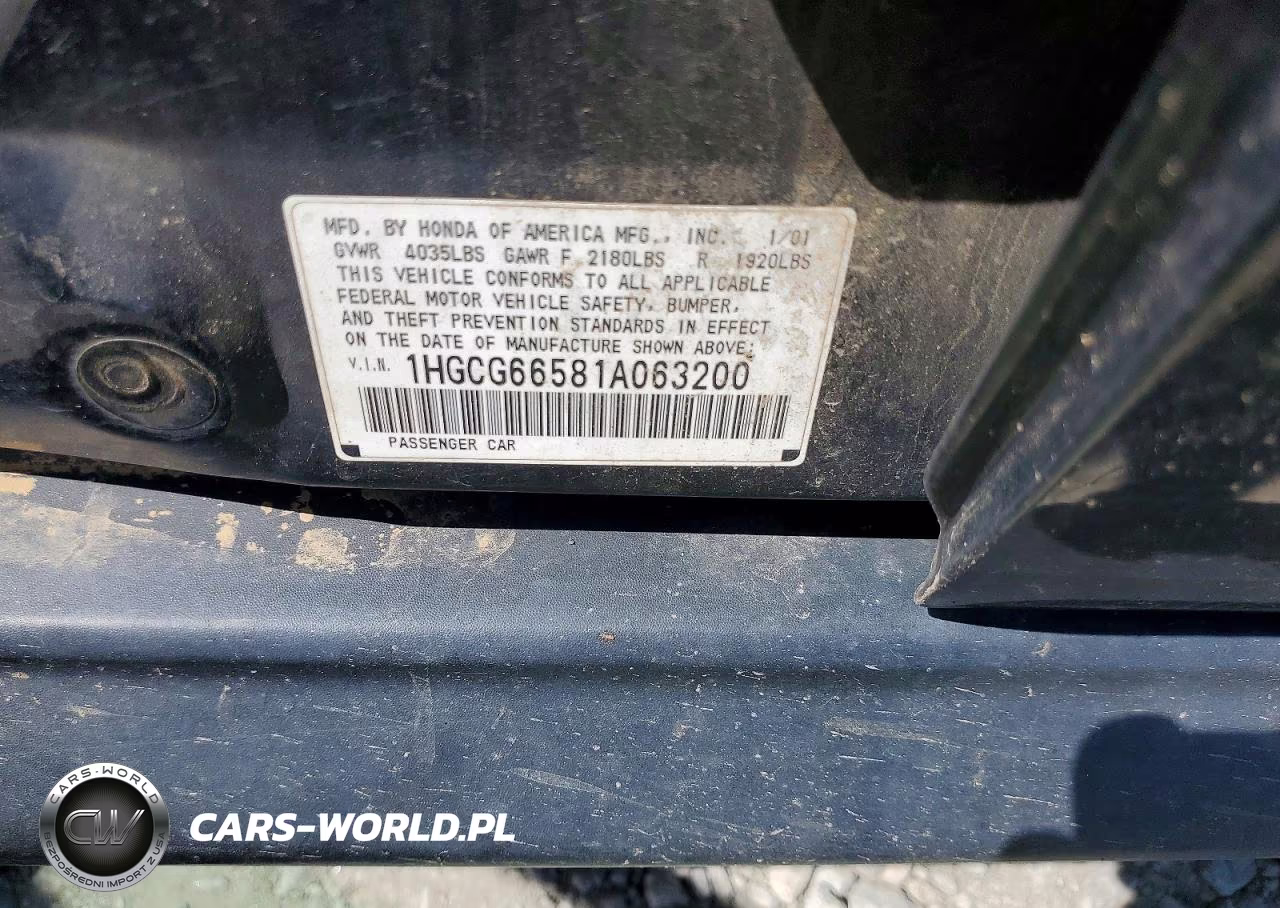 2001 Honda Accord Lx VIN:1HGCG66581A063200 - 12
