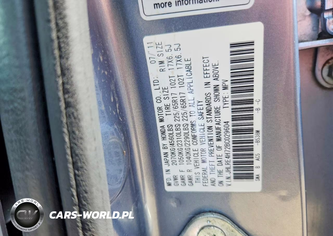 2011 Honda Cr-V Exl VIN:JHLRE4H72BC029604 - 13