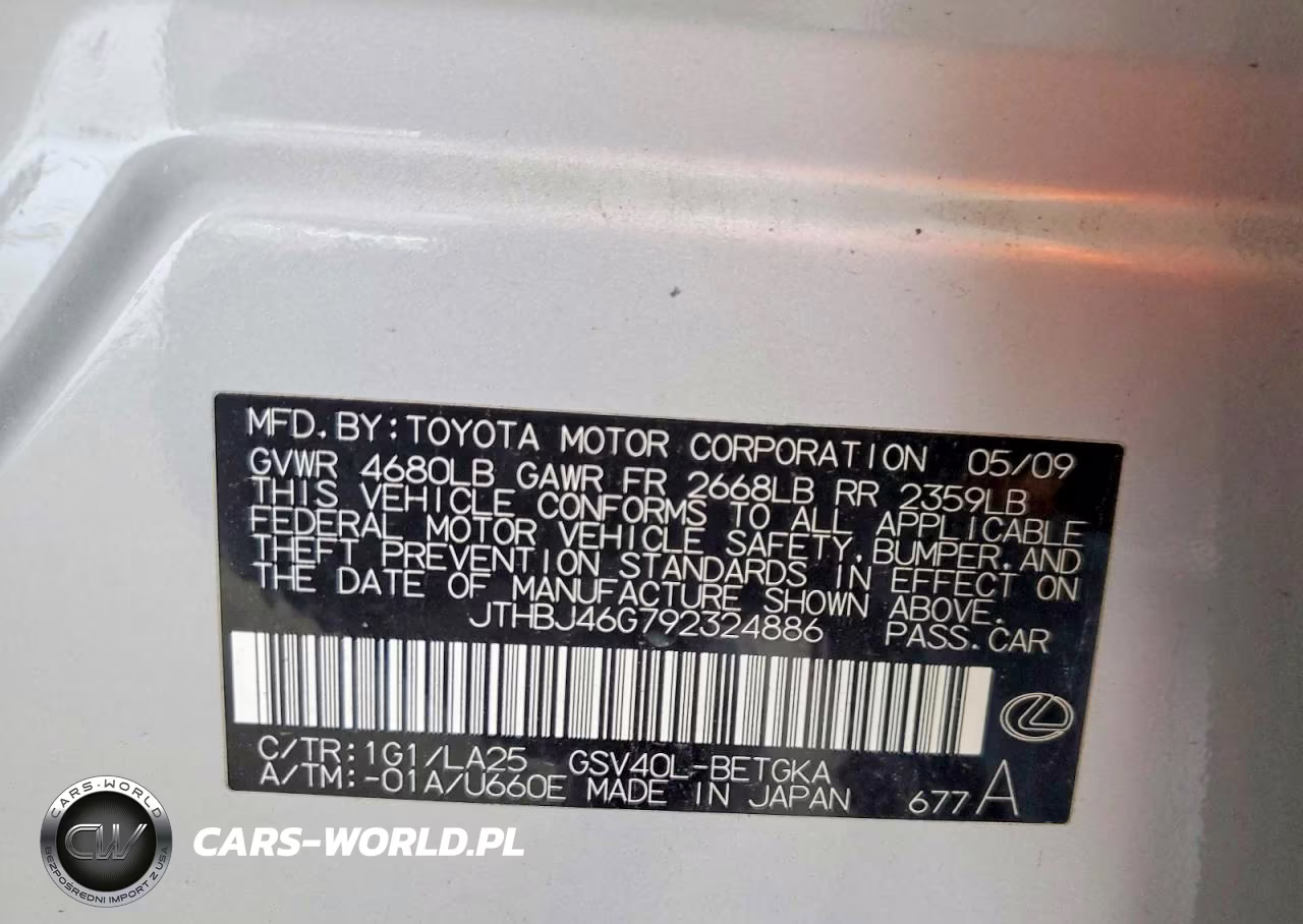 2009 Lexus Es 350 VIN:JTHBJ46G792324886 - 12