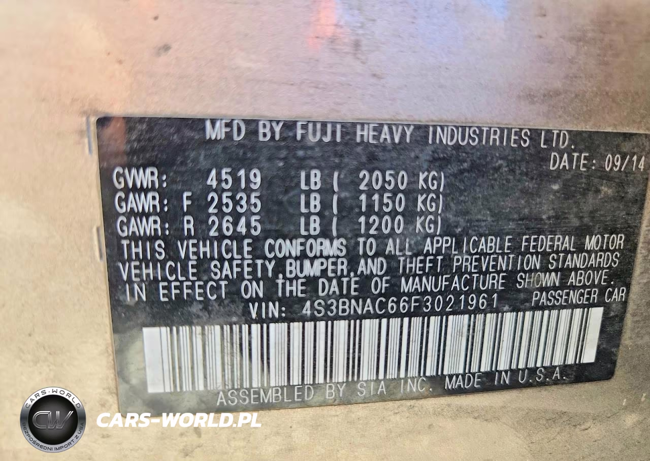 2015 Subaru Legacy 2.5I Premium VIN:4S3BNAC66F3021961 - 13