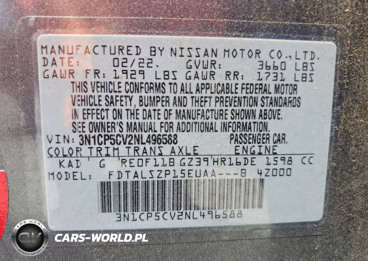 2022 Nissan Kicks Sv VIN:3N1CP5CV2NL496588 - 12