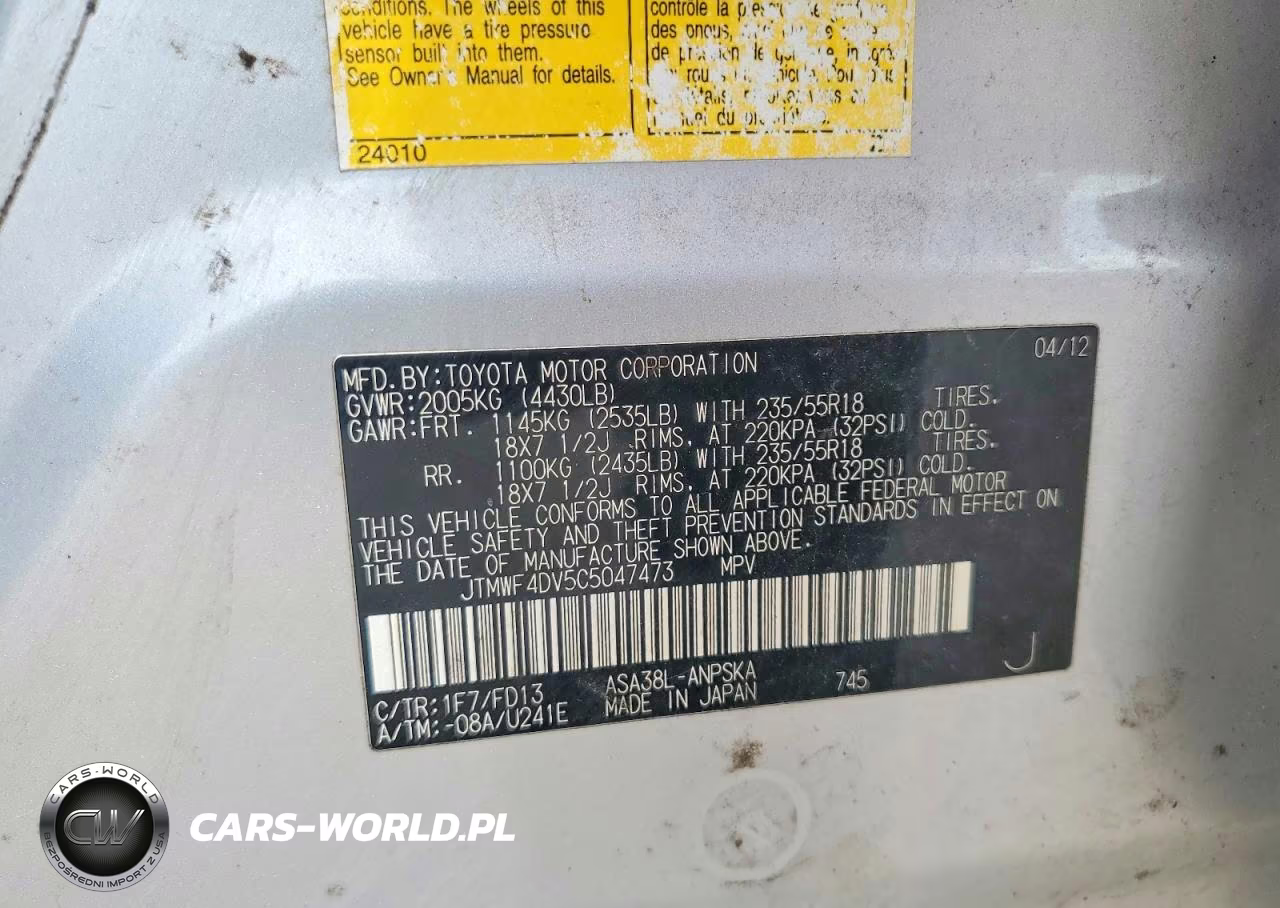 2012 Toyota Rav4 Sport VIN:JTMWF4DV5C5047473 - 12
