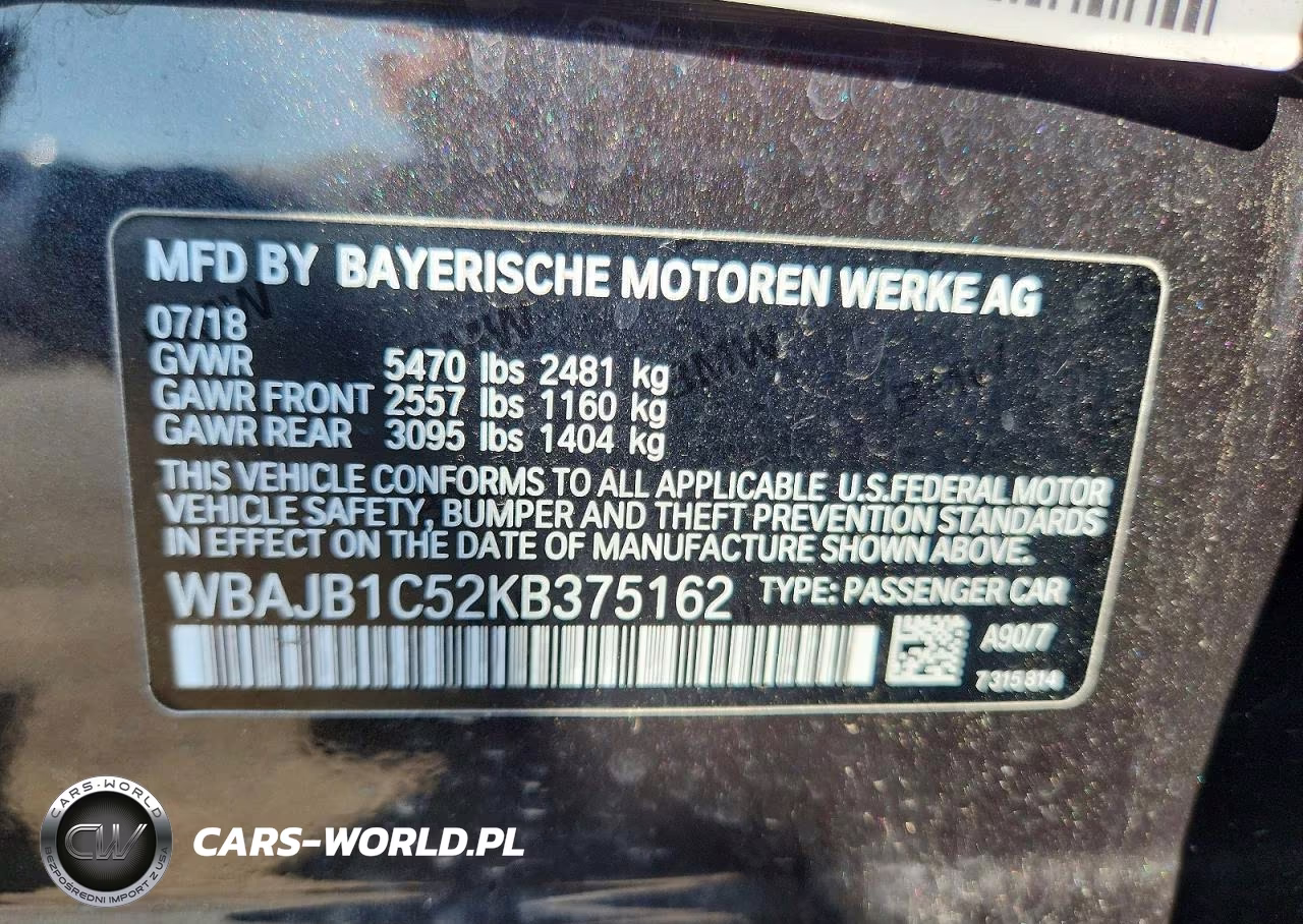 2019 BMW 530Xe VIN:WBAJB1C52KB375162 - 12
