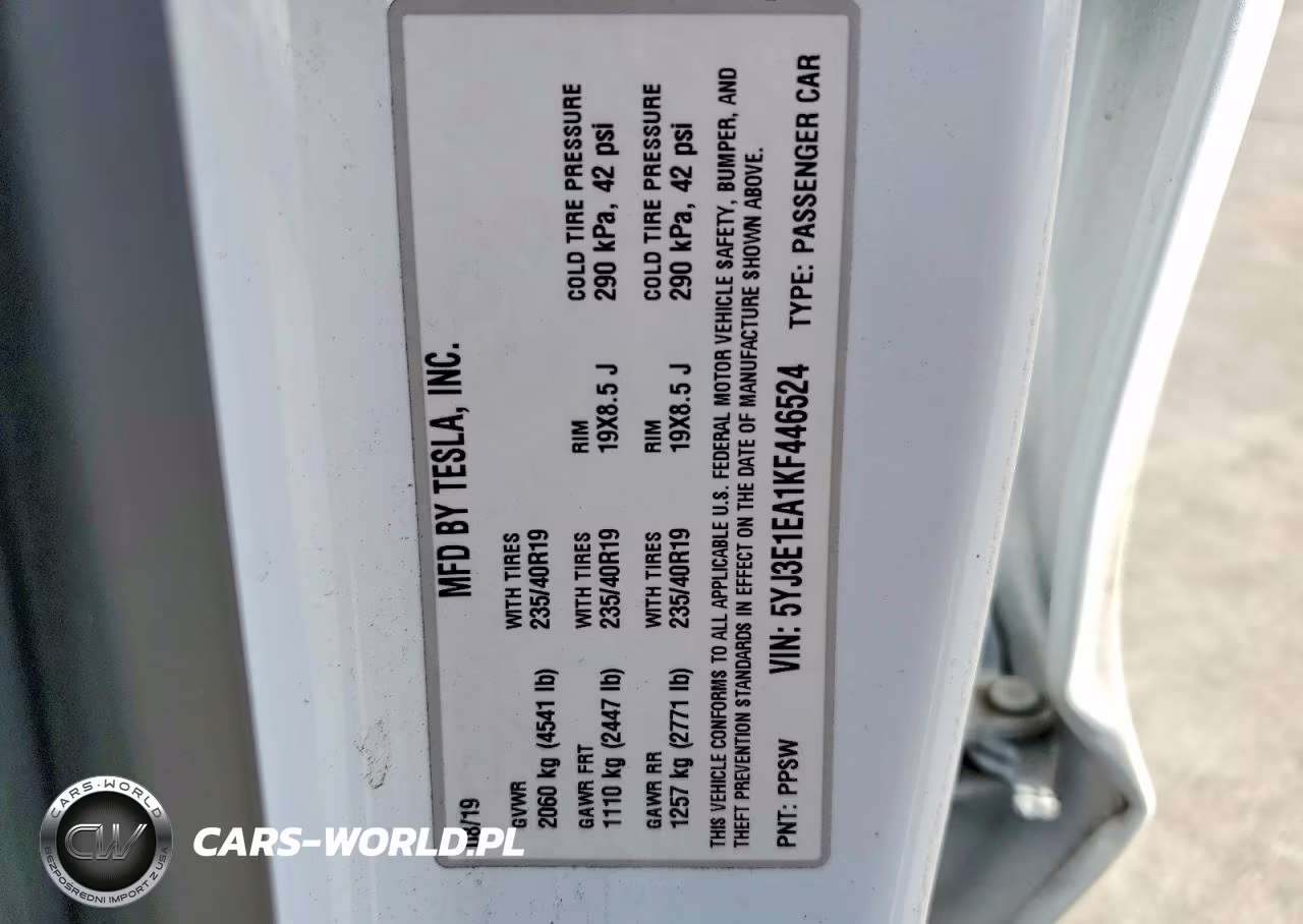 2019 Tesla Model 3 VIN:5YJ3E1EA1KF446524 - 12