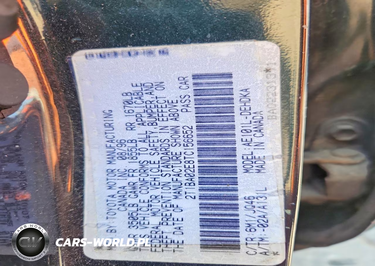 1996 Toyota Corolla Base VIN:2T1BA02E8TC156652 - 12