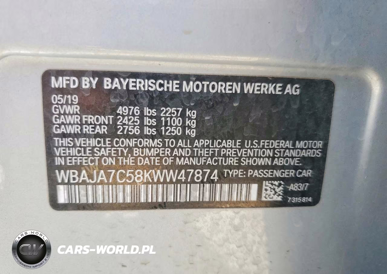 2019 BMW 530 Xi VIN:WBAJA7C58KWW47874 - 12