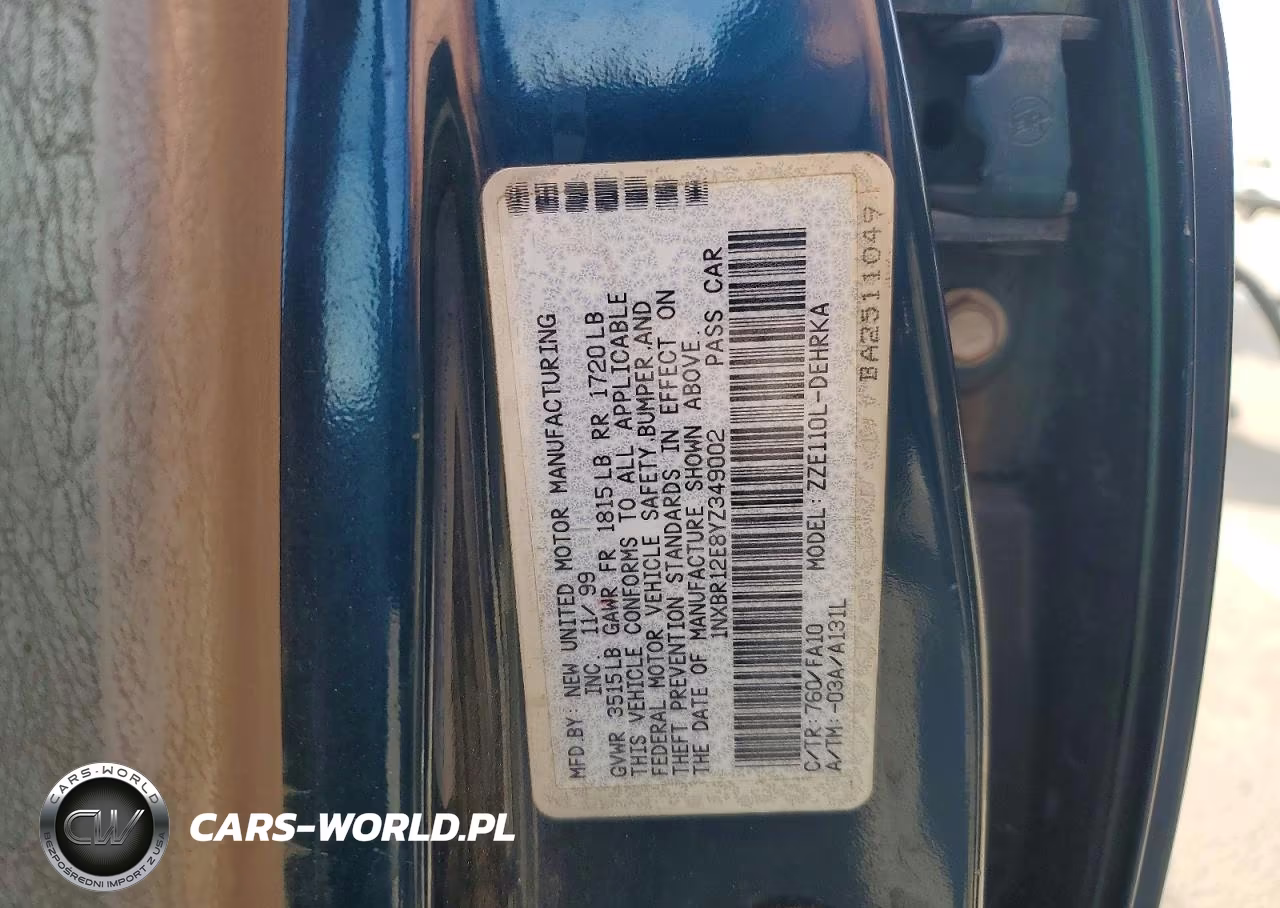 2000 Toyota Corolla Ve VIN:1NXBR12E8YZ349002 - 13
