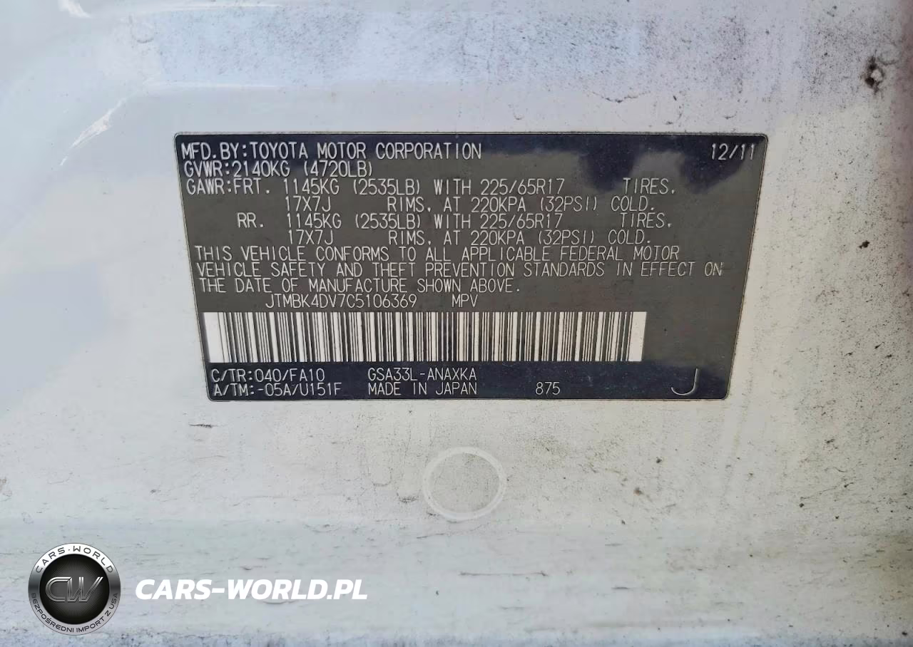 2012 Toyota Rav4 Base VIN:JTMBK4DV7C5106369 - 12