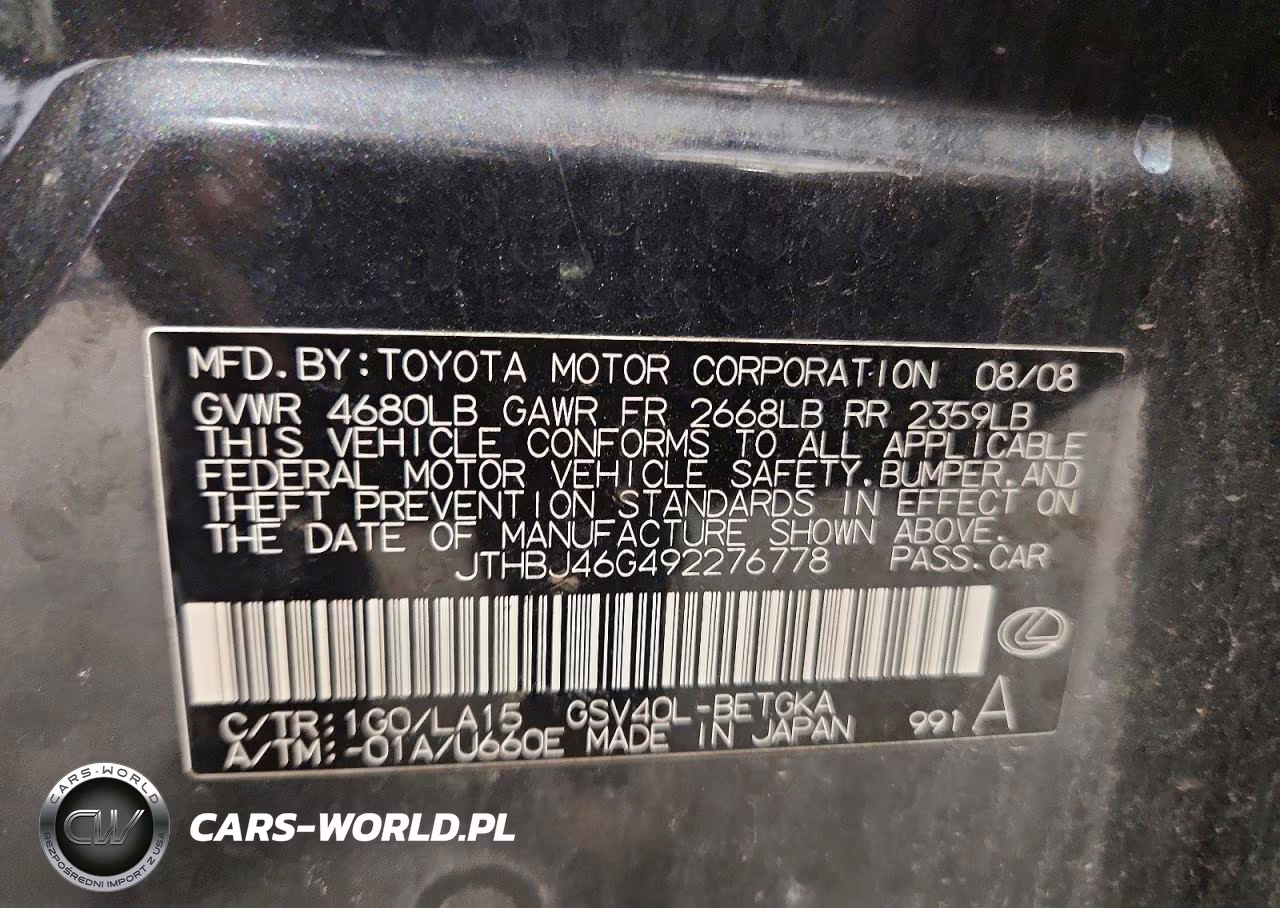 2009 LEXUS ES 350 VIN:JTHBJ46G492276778 - 12