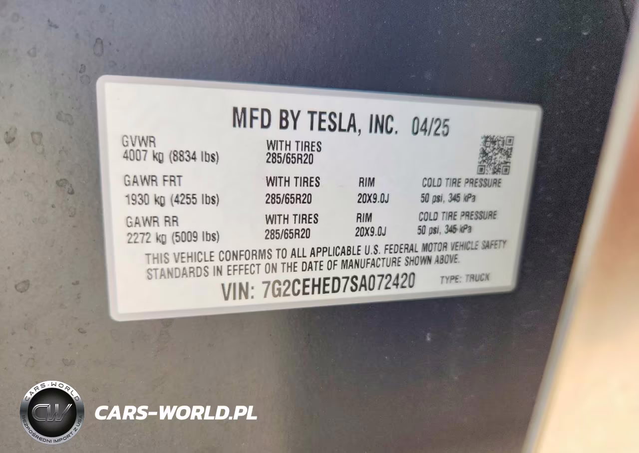 2025 Tesla Cybertruck VIN:7G2CEHED7SA072420 - 13