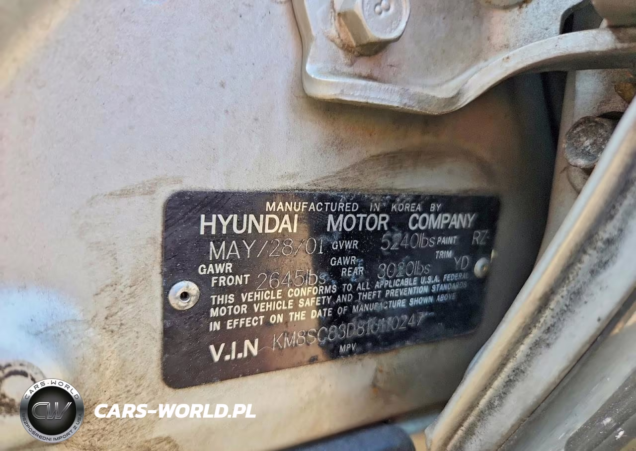 2001 Hyundai Santa Fe Gl VIN:KM8SC83D81U110247 - 13