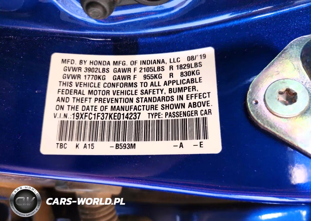 2019 Honda Civic Ex VIN:19XFC1F37KE014237 - 12