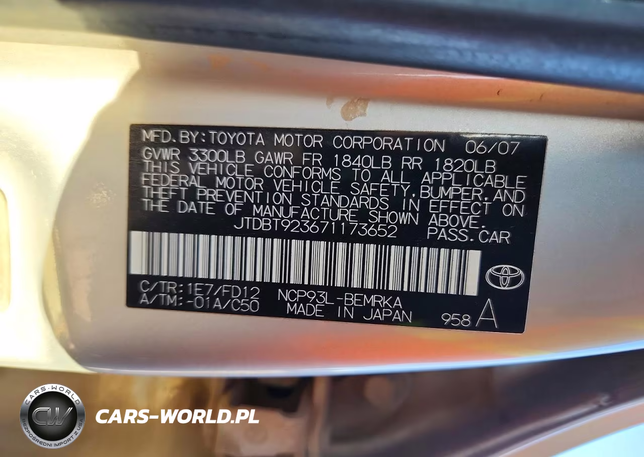 2007 Toyota Yaris Base VIN:JTDBT923671173652 - 13