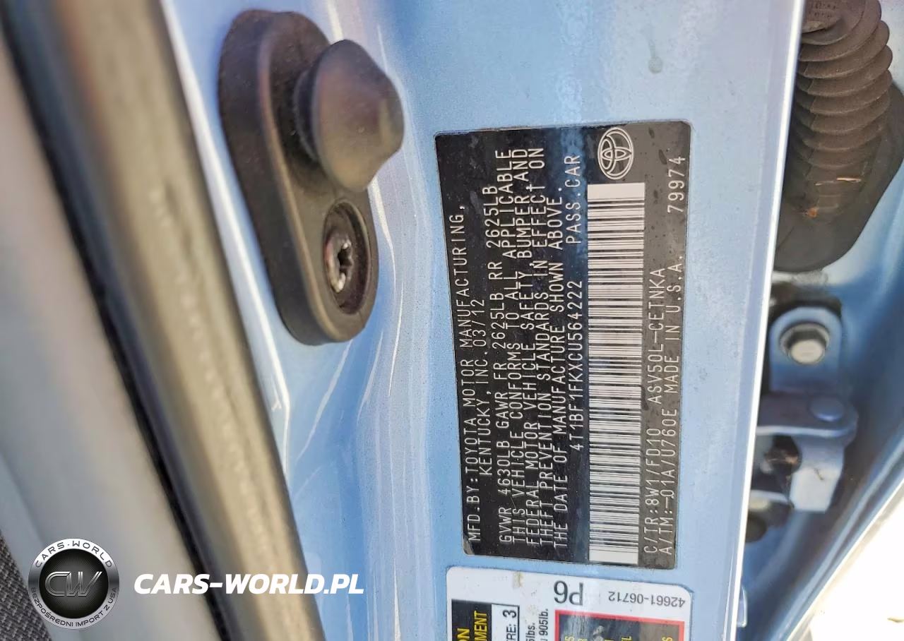 2012 Toyota Camry Le VIN:4T1BF1FKXCU564222 - 12
