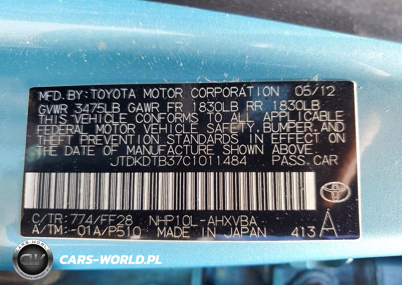 2012 Toyota Prius C Two VIN:JTDKDTB37C1011484 - 12