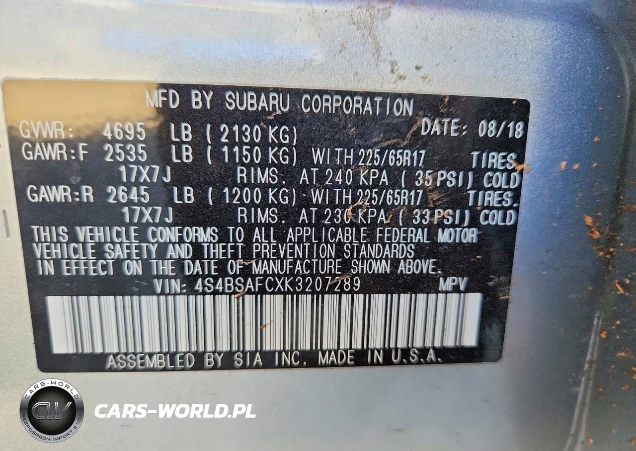 2019 Subaru Outback 2.5I Premium VIN:4S4BSAFCXK3207289 - 12