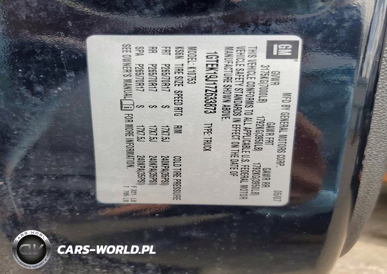 2007 GMC New Sierra K1500 VIN:1GTEK19J17Z633873 - 12