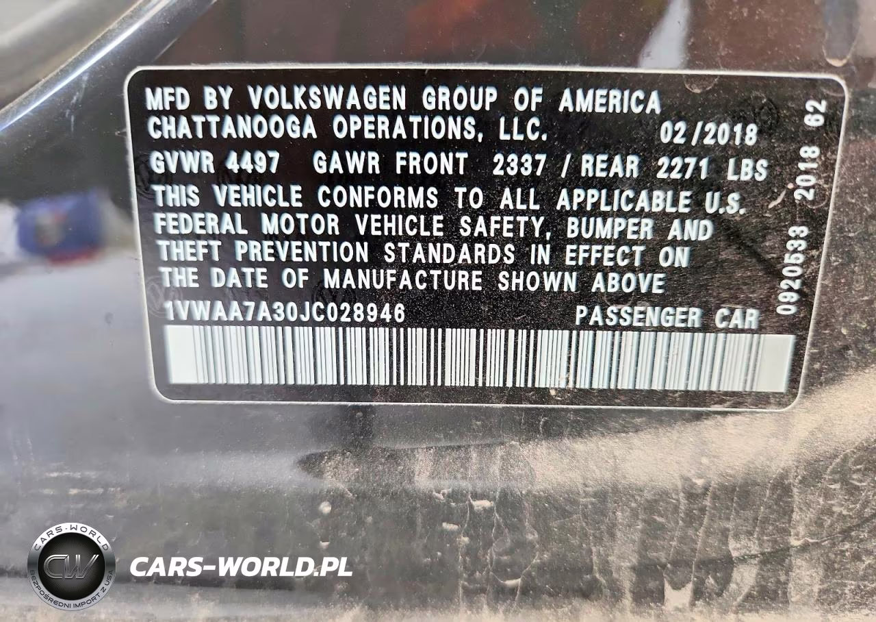 2018 Volkswagen Passat S VIN:1VWAA7A30JC028946 - 12