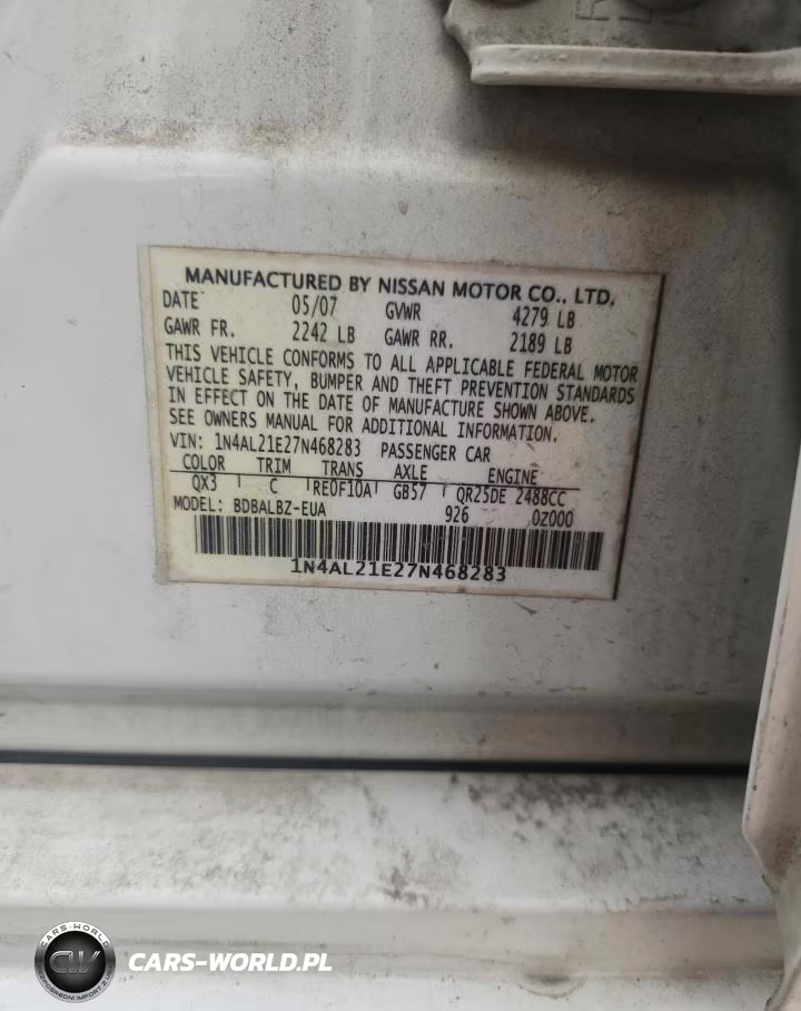2007 Nissan Altima 2.5 VIN:1N4AL21E27N468283 - 13